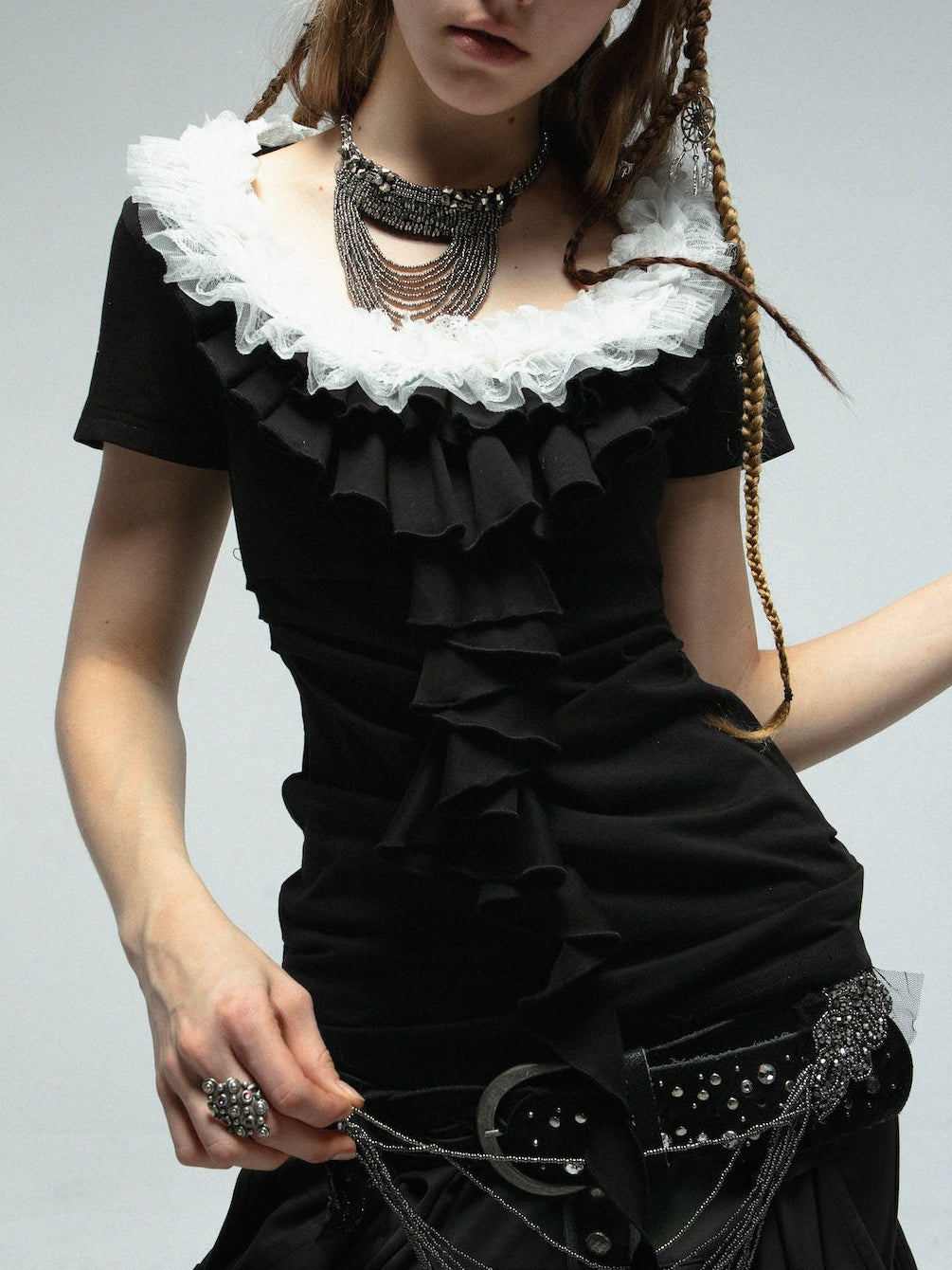 Ruffled Collar Top | Black