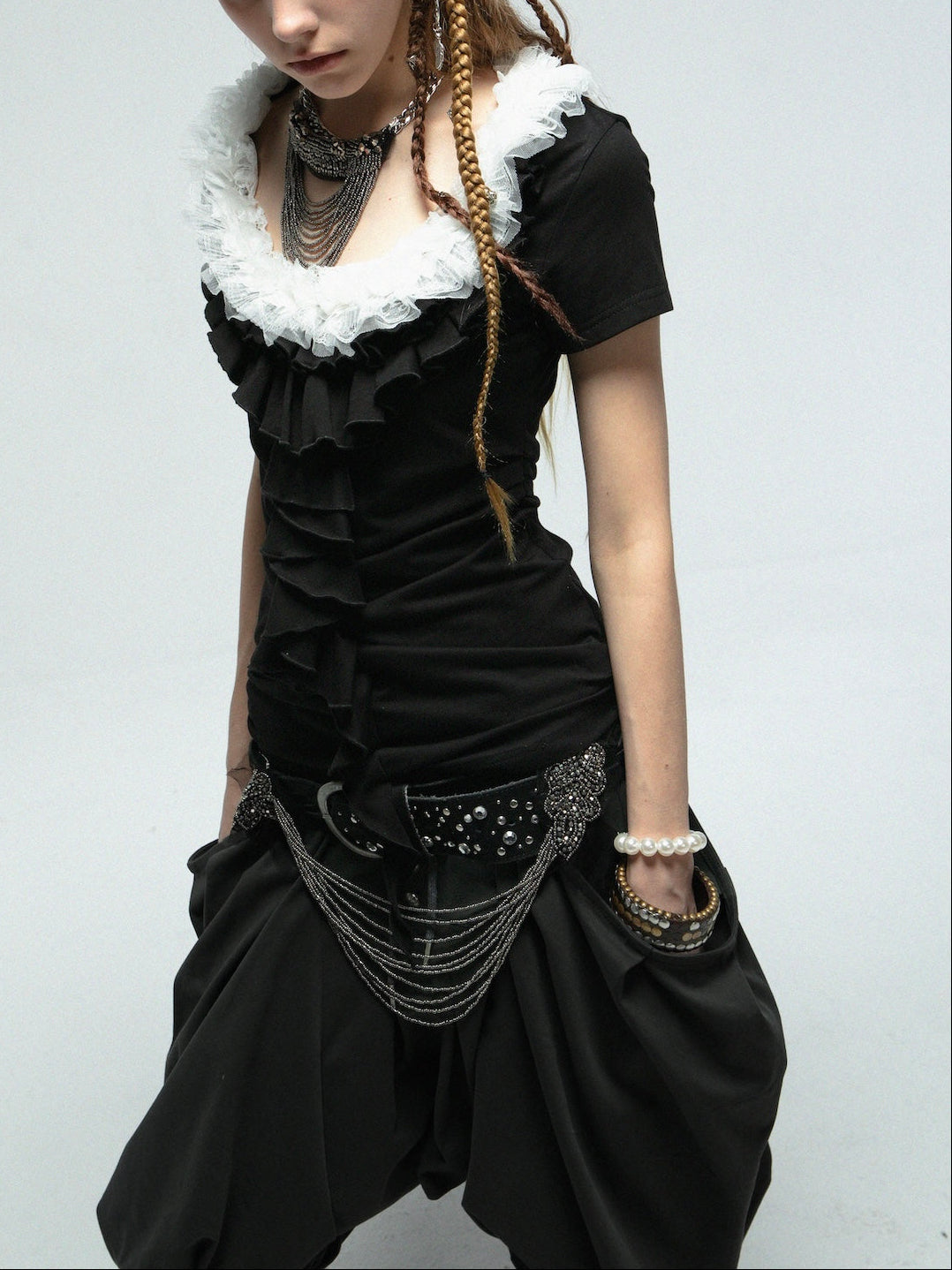 Ruffled Collar Top | Black