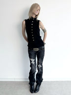 Piqué Sleeveless Top | Black