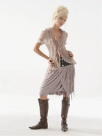Tulip Fringed Skirt | Grey & Pale Pink