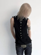 Piqué Sleeveless Top | Black