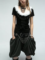 Ruffled Collar Top | Black