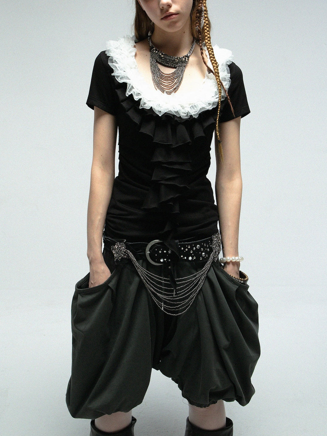 Ruffled Collar Top | Black