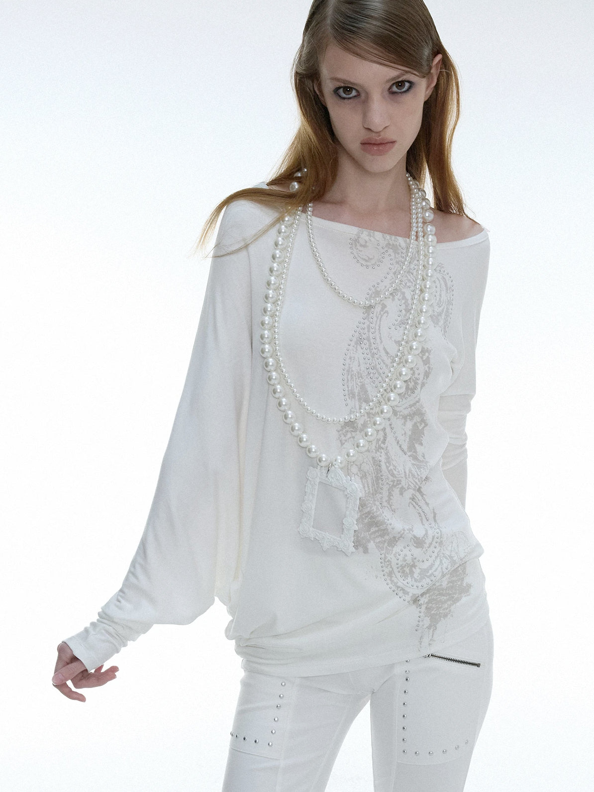 Baroque Slouch Top | White