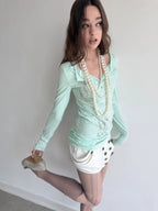 Graphic Henley Top  | Mint