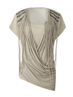 Victory Fringed Draped Top | Beige