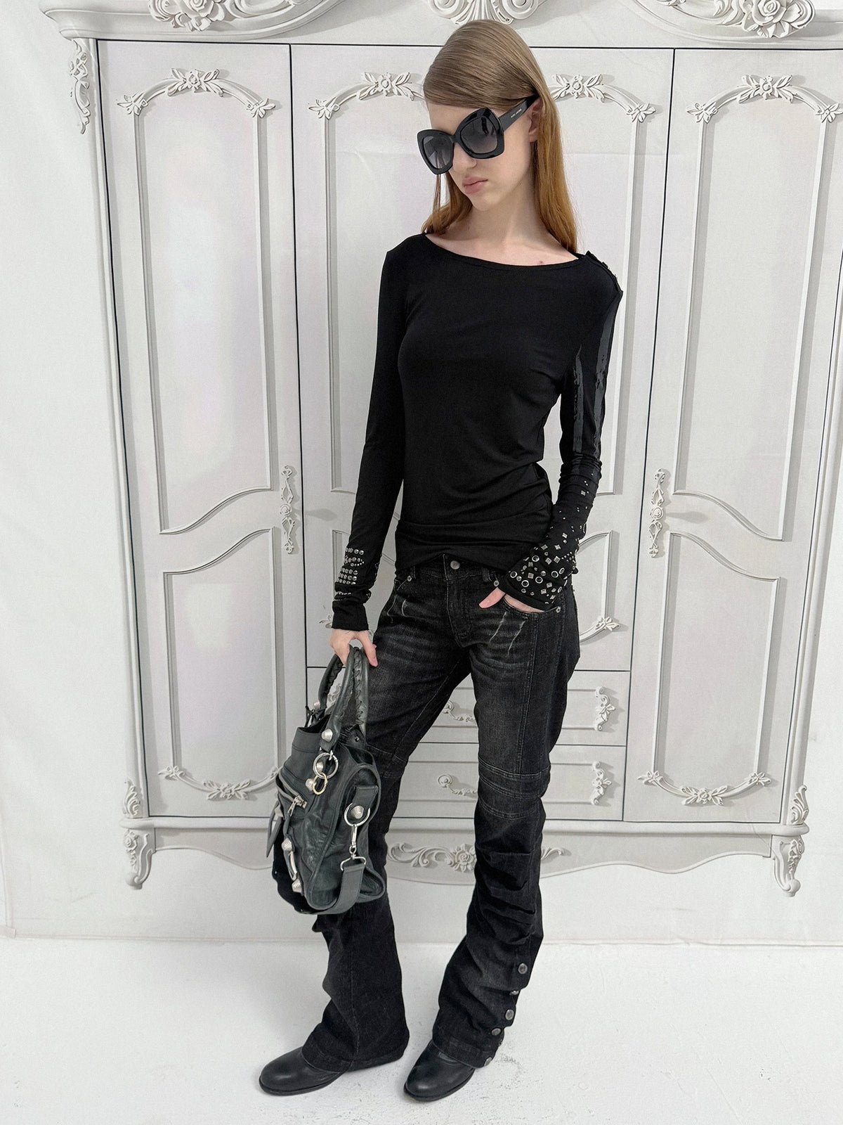 Studded Cuff Top | Black