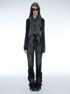Cotton Ruffled Scarf | Dark Grey