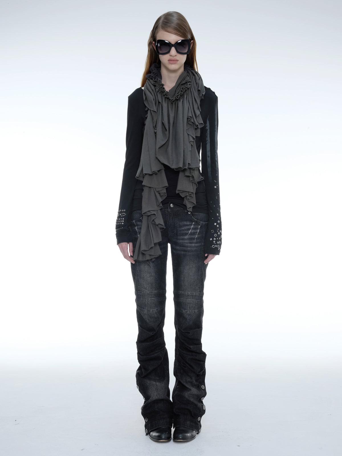 Cotton Ruffled Scarf | Dark Grey
