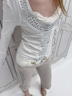 Aegis Studded Top, Long Sleeves | White