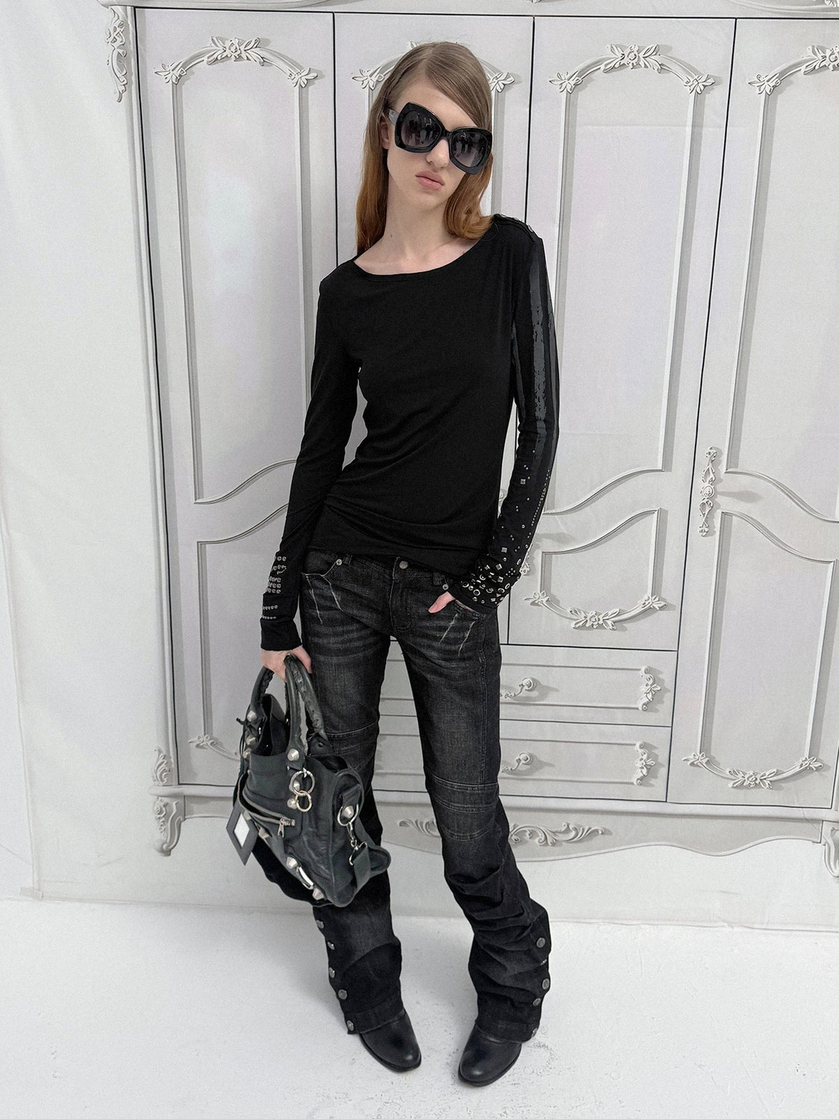 Studded Cuff Top | Black