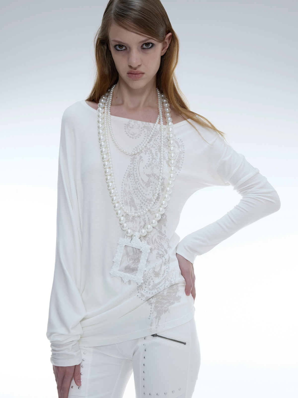 Baroque Slouch Top | White