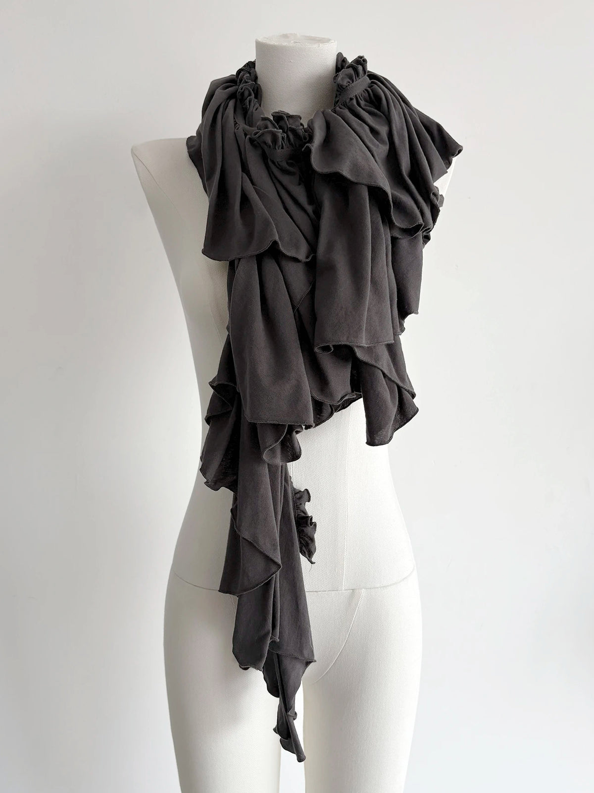 Cotton Ruffled Scarf | Dark Grey