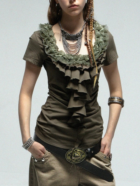 Ruffled Collar Top | Green