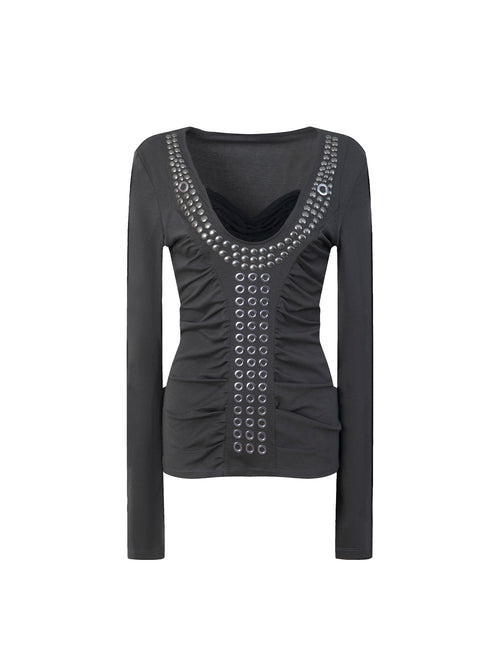 Aegis Studded Top, Long Sleeves | Grey