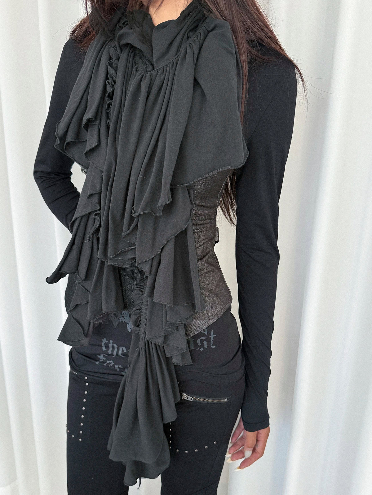 Cotton Ruffled Scarf | Dark Grey