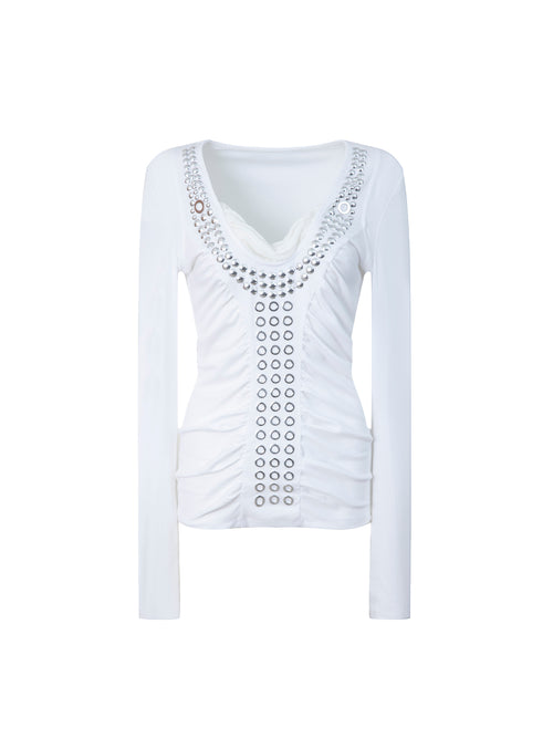 Aegis Studded Top, Long Sleeves | White