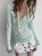 Graphic Henley Top  | Mint