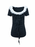 Ruffled Collar Top | Black