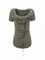 Ruffled Collar Top | Green