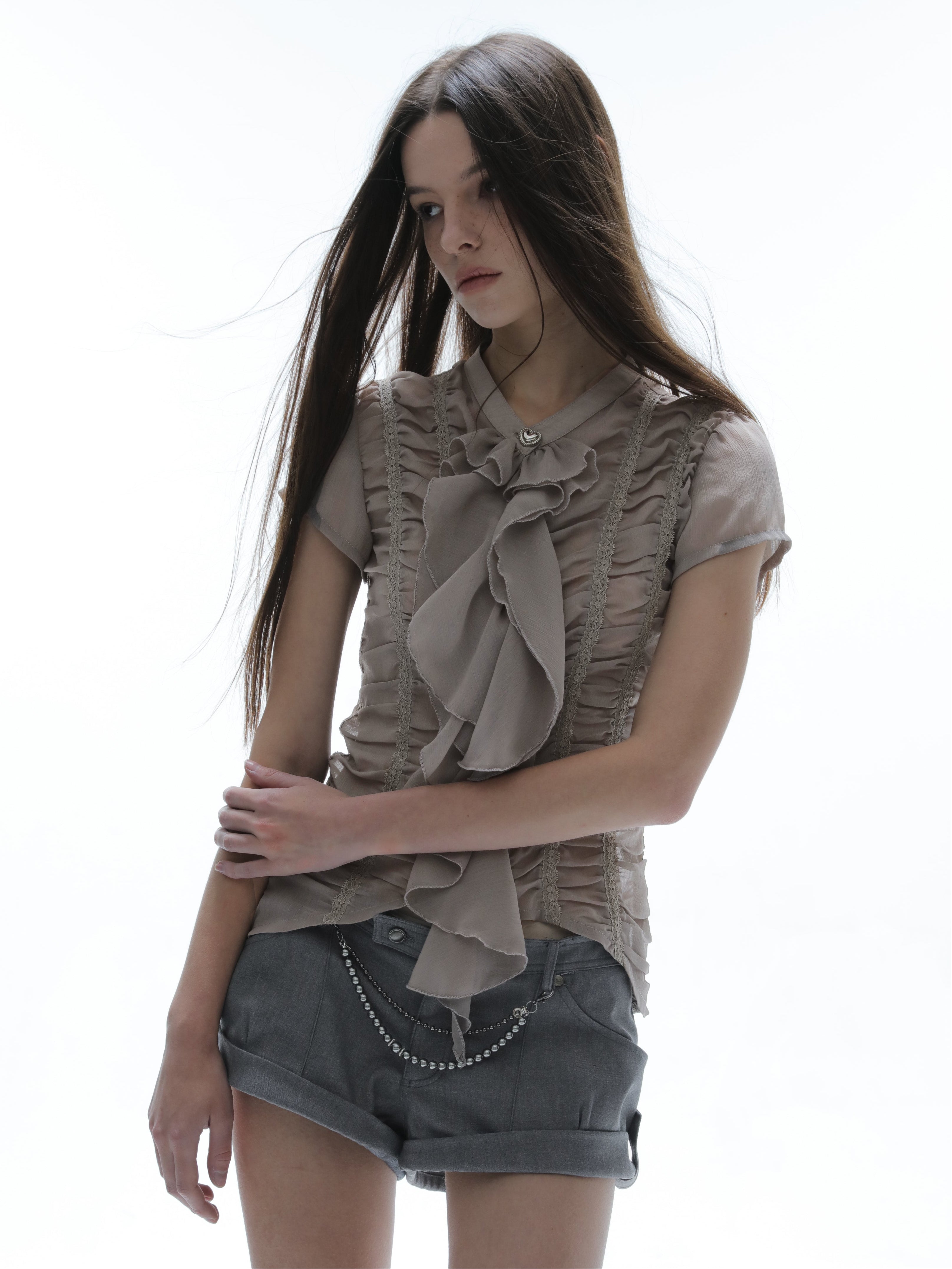 Ruffled Lace Blouse | Grey