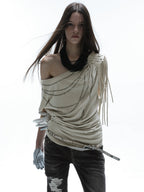 Fringed Slouchy Top | Beige